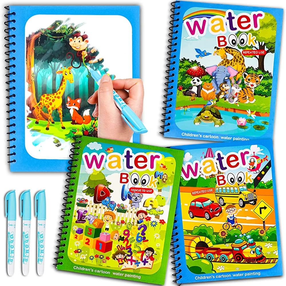 Reusable Water Magic Coloring Book - Magical Book Water Drawing Montessori Toys